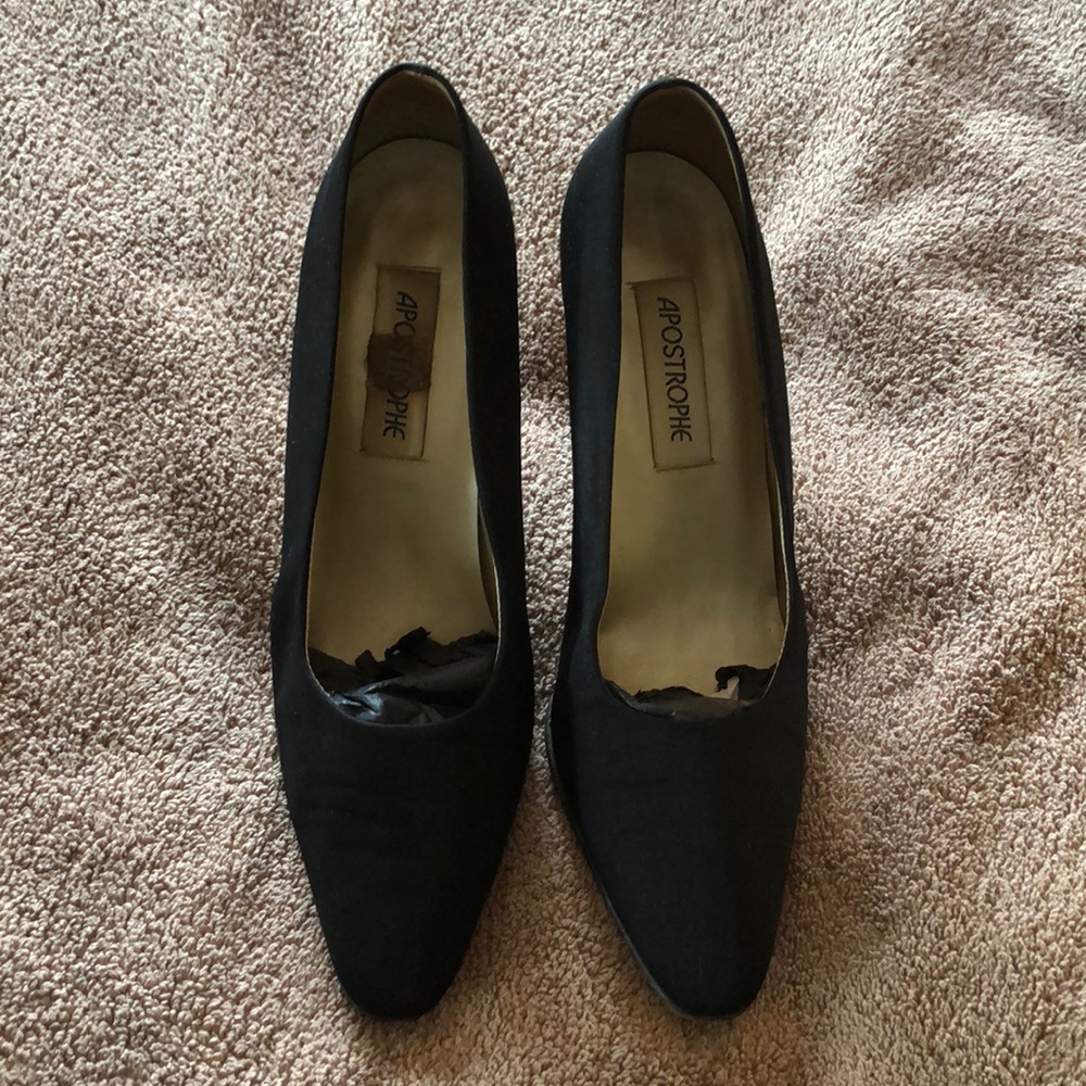 Evening satin Black heels vintage 11m